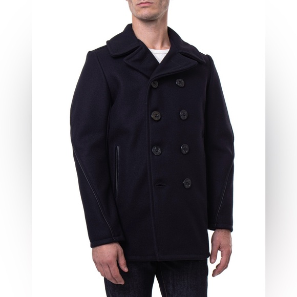 Schott Other - Schott Wool With Leather Trim Black Nautical Peacoat